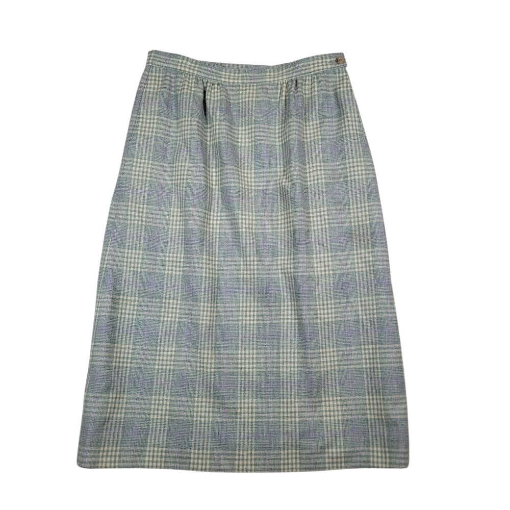 VTG Pendleton Baby Blue Plaid 100& Virgin Wool Midi Skirt Women's Size‎ 10